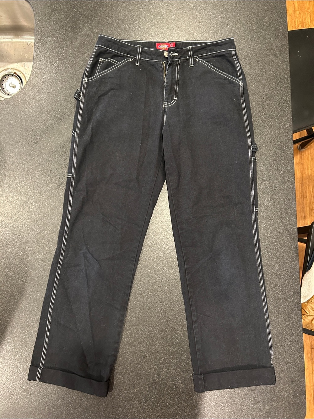 Women’s Dickies Black Workwear Pants with White Contrast Stitching Size 5/27